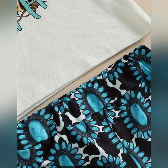 Girls "Wild and free" 2 PC western fringe flare stretch pants & matching T-shirt - Picture 6 of 6